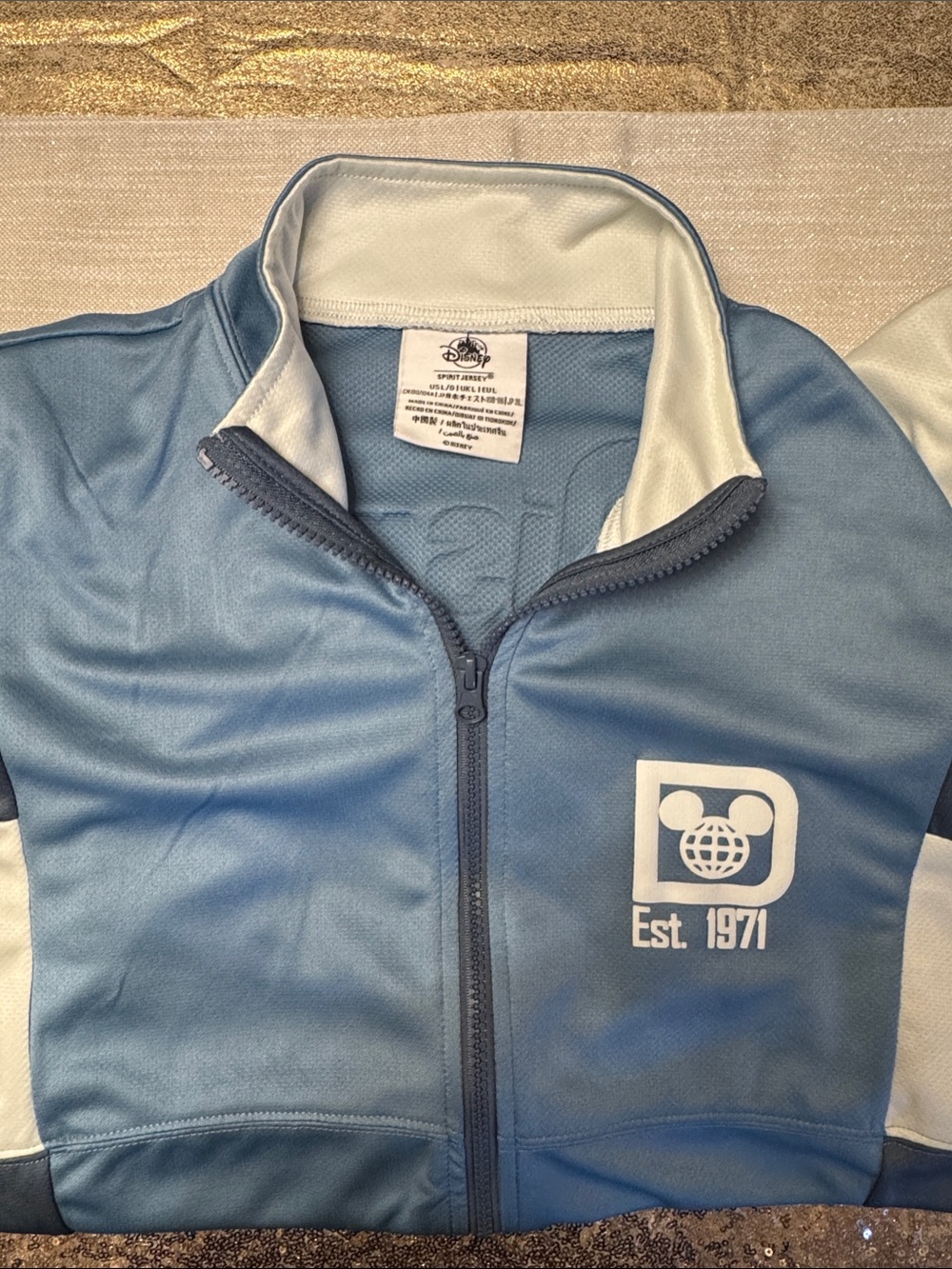 Disney Light Blue and White Zip-Up Athletic Jacket
